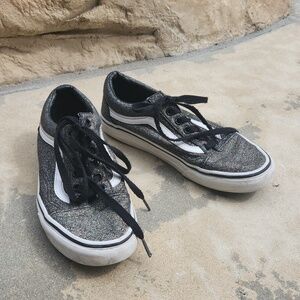 Vans Old Skool Skate Shoes Black Glitter 721278 Low Top Lace Up Women 7 men 5.5